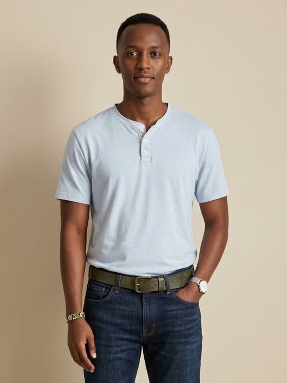 FRYE | Men's Light Blue Henley Shirt Sz S